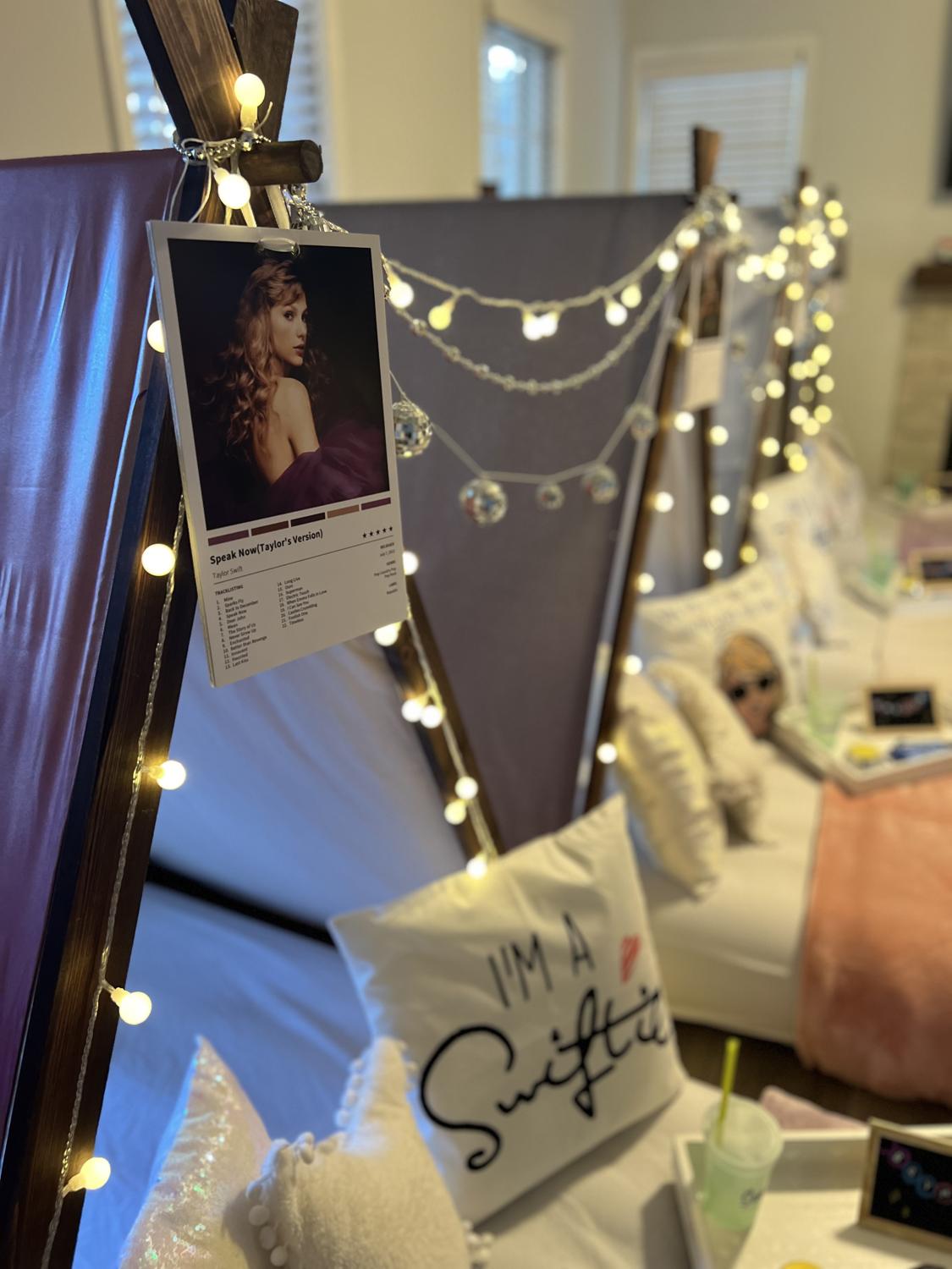 A closer look at fairy lights and personalized sleepover details
